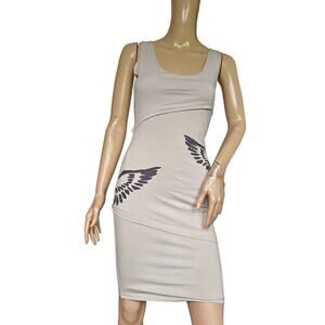 Synergy Organic Cotton Wing Print Tank Dress Sz S Gray Bodycon Midi
